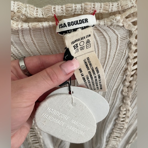 NWT ISA BOULDER  handmade split and tear flared cotton pants cream ivory size L - Picture 10 of 14